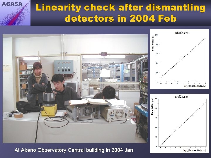 AGASA Linearity check after dismantling detectors in 2004 Feb At Akeno Observatory Central building