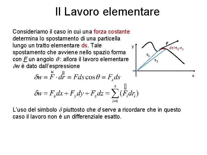 Il Lavoro elementare Consideriamo il caso in cui una forza costante determina lo spostamento Il Lavoro elementare Consideriamo il caso in cui una forza costante determina lo spostamento