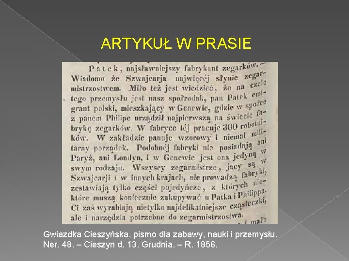 ARTYKUŁ W PRASIE Gwiazdka Cieszyńska, pismo dla zabawy, nauki i przemysłu. Ner. 48. – ARTYKUŁ W PRASIE Gwiazdka Cieszyńska, pismo dla zabawy, nauki i przemysłu. Ner. 48. –