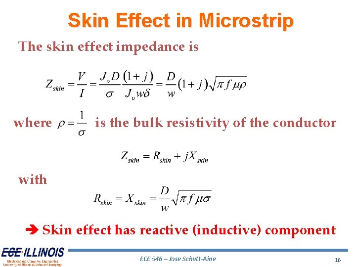 Skin Effect in Microstrip The skin effect impedance is where is the bulk resistivity