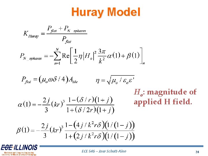 Huray Model Ho: magnitude of applied H field. ECE 546 – Jose Schutt-Aine 24