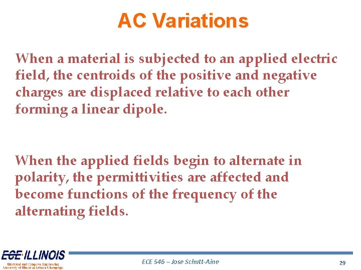 AC Variations When a material is subjected to an applied electric field, the centroids