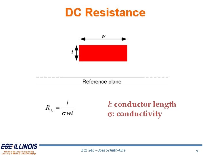 DC Resistance l: conductor length s: conductivity ECE 546 – Jose Schutt-Aine 9 