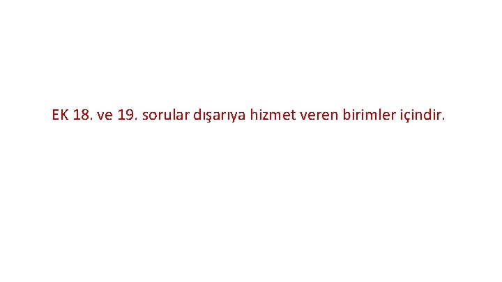 EK 18. ve 19. sorular dışarıya hizmet veren birimler içindir. 