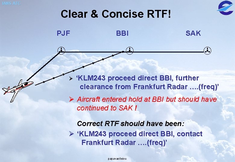 IANS ATC Clear & Concise RTF! PJF BBI Ø SAK ‘KLM 243 proceed direct