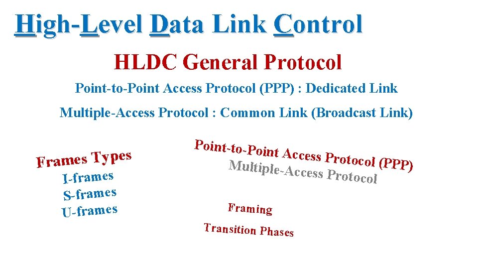 High-Level Data Link Control HLDC General Protocol Point-to-Point Access Protocol (PPP) : Dedicated Link