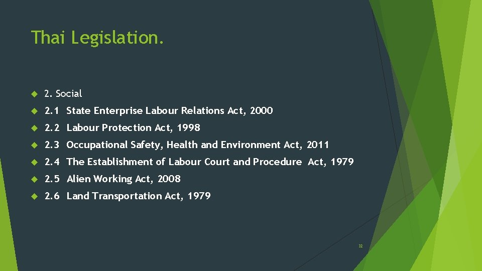 Thai Legislation. 2. Social 2. 1 State Enterprise Labour Relations Act, 2000 2. 2