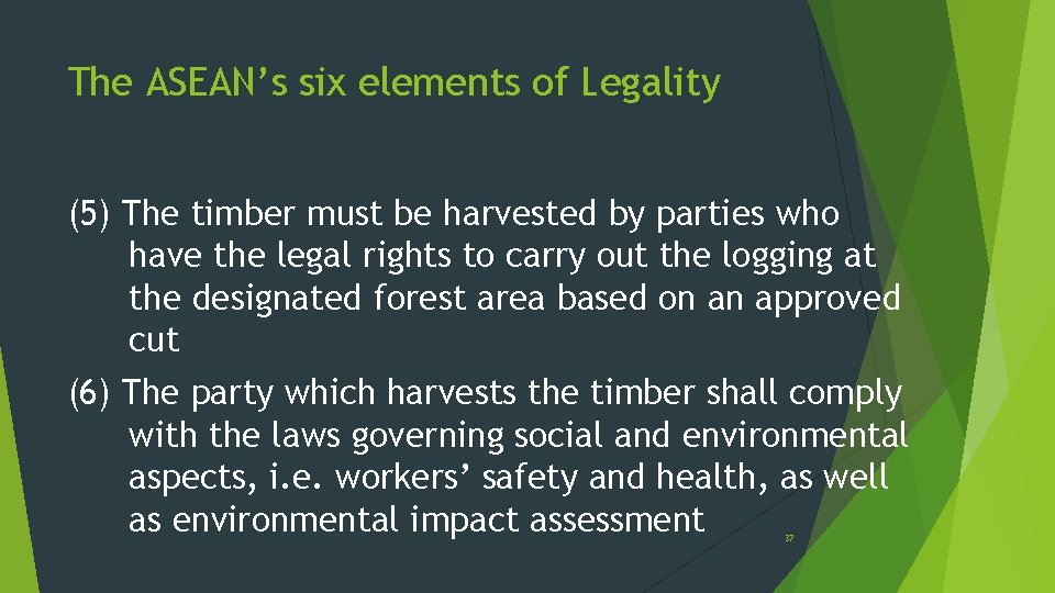 The ASEAN’s six elements of Legality (5) The timber must be harvested by parties