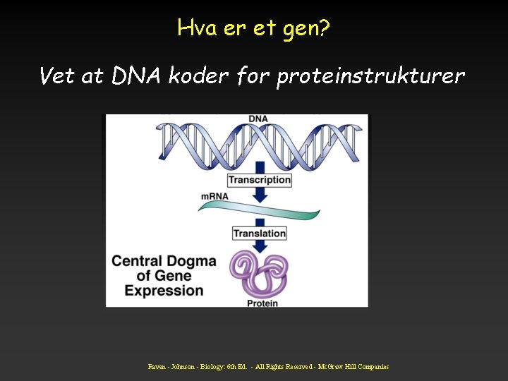 Hva er et gen? Vet at DNA koder for proteinstrukturer Raven - Johnson -
