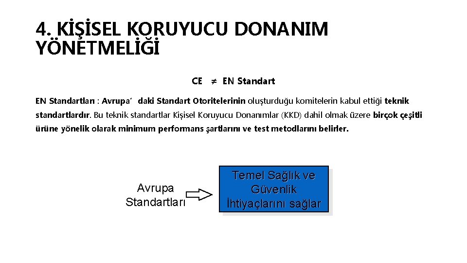 4. KİŞİSEL KORUYUCU DONANIM YÖNETMELİĞİ CE ≠ EN Standartları : Avrupa’daki Standart Otoritelerinin oluşturduğu