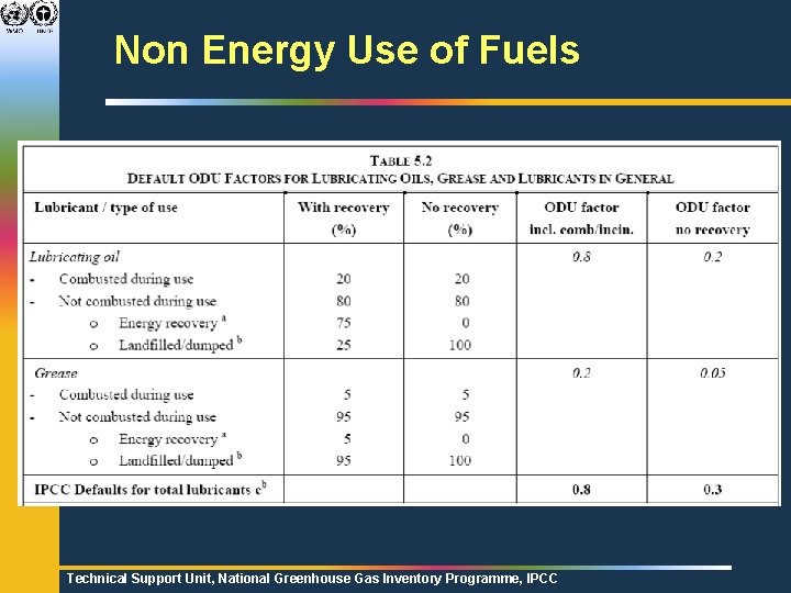 Non Energy Use of Fuels Technical Support Unit, National Greenhouse Gas Inventory Programme, IPCC