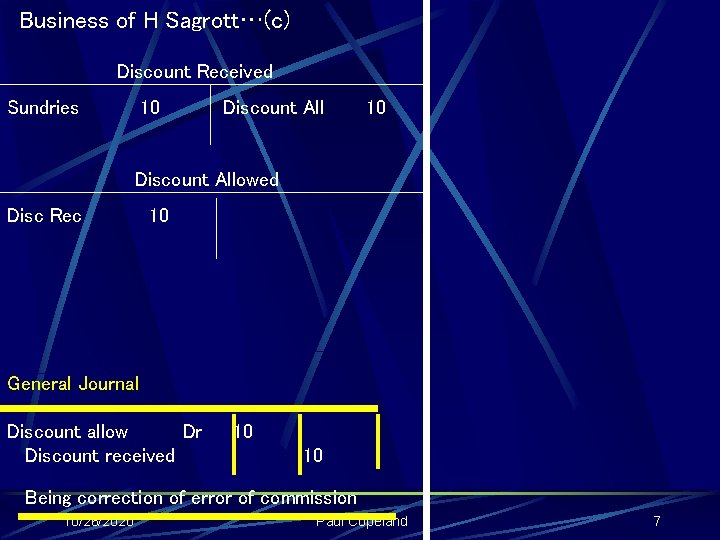 Business of H Sagrott…(c) Discount Received Sundries 10 Discount Allowed Disc Rec 10 General