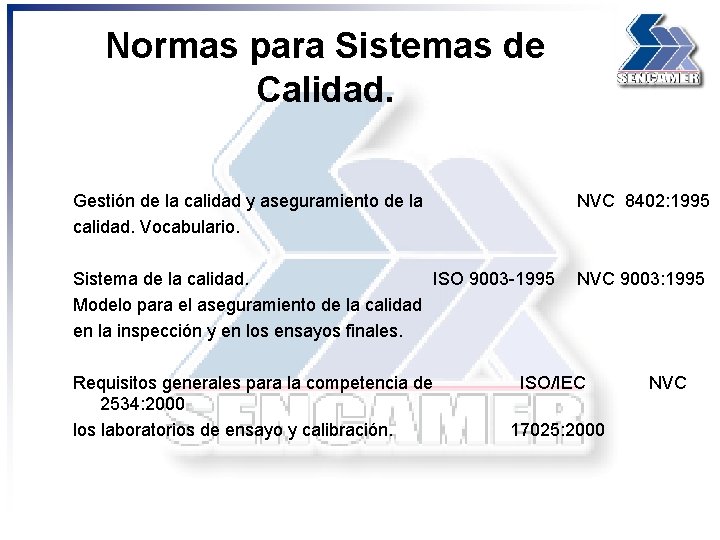 Normas para Sistemas de Calidad. Gestión de la calidad y aseguramiento de la calidad.