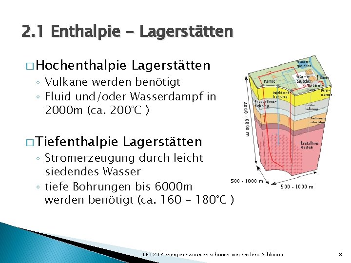 2. 1 Enthalpie - Lagerstätten � Hochenthalpie Lagerstätten ◦ Vulkane werden benötigt ◦ Fluid