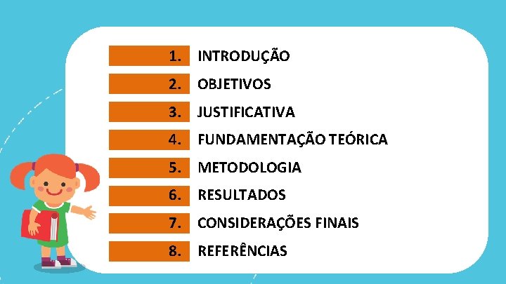 1. INTRODUÇÃO 2. OBJETIVOS 3. JUSTIFICATIVA 4. FUNDAMENTAÇÃO TEÓRICA 5. METODOLOGIA 6. RESULTADOS 7.