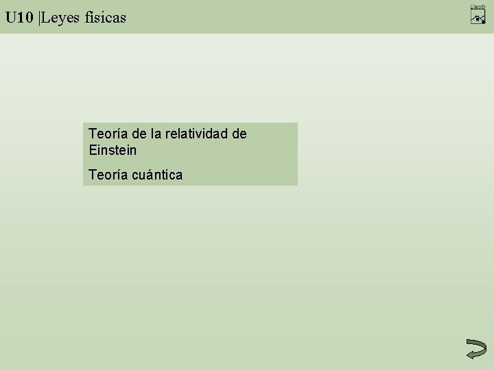 U 10 |Leyes físicas Teoría de la relatividad de Einstein Teoría cuántica 