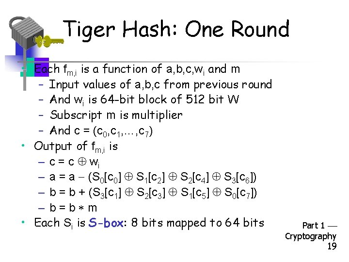 Tiger Hash: One Round • Each fm, i is a function of a, b,