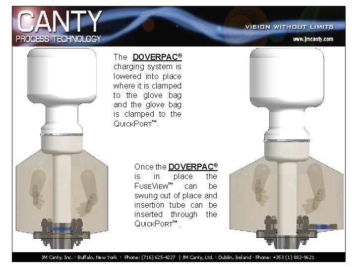 The DOVERPAC® charging system is lowered into place where it is clamped to the