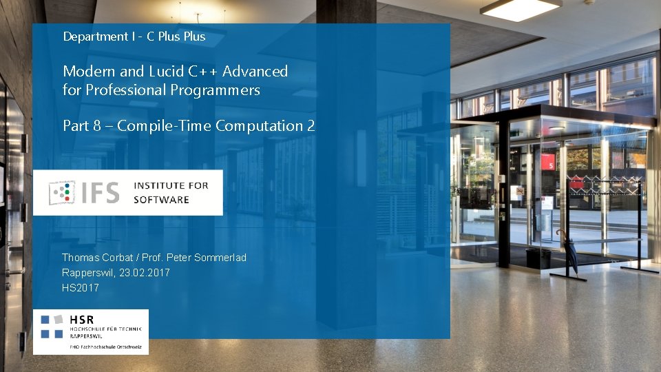 Department I - C Plus Modern and Lucid C++ Advanced for Professional Programmers Part