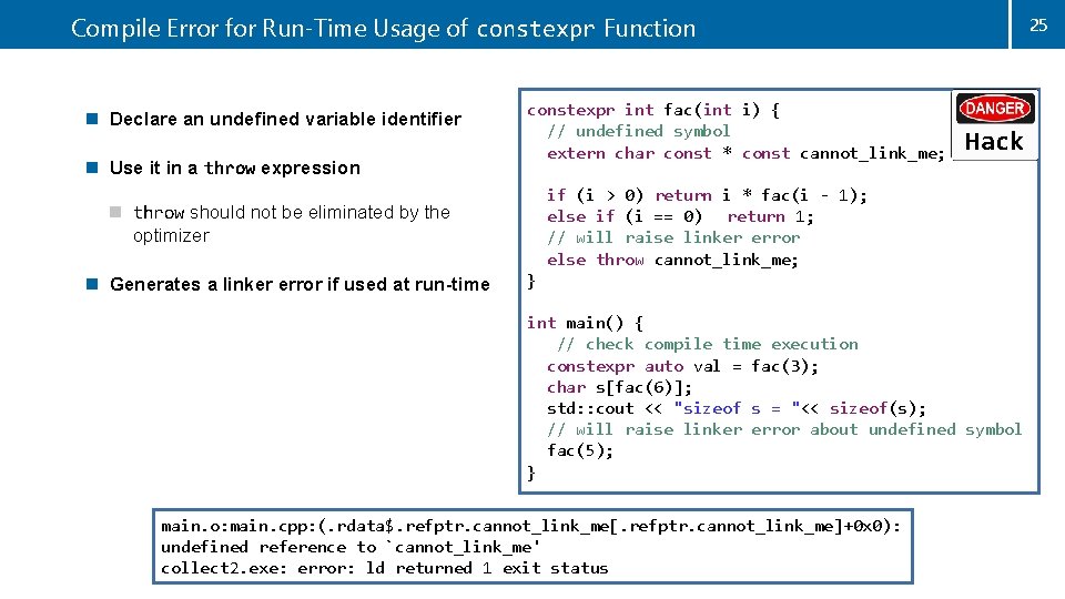 Compile Error for Run-Time Usage of constexpr Function n Declare an undefined variable identifier