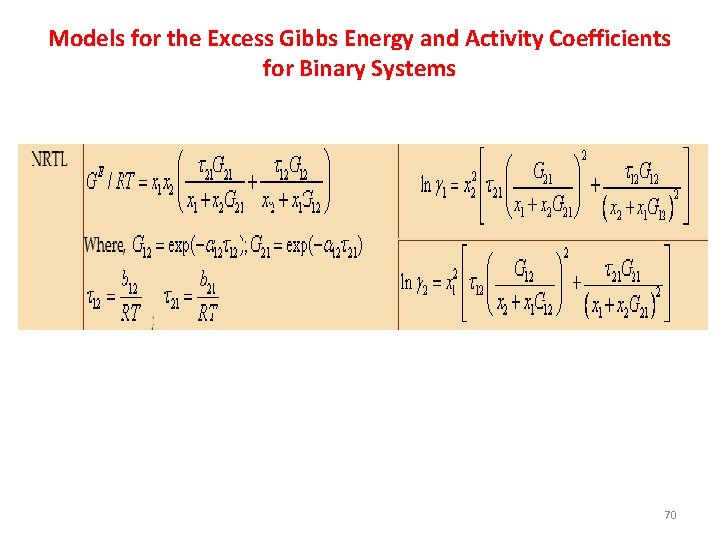 Models for the Excess Gibbs Energy and Activity Coefficients for Binary Systems 70 