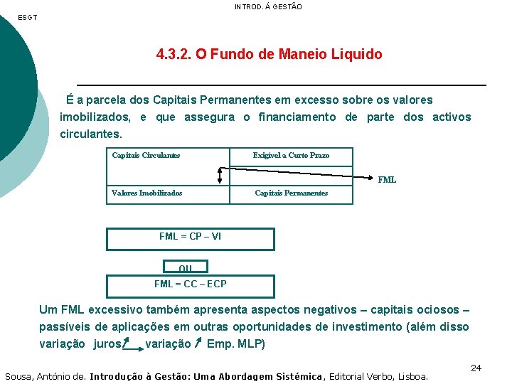 INTROD. Á GESTÃO ESGT 4. 3. 2. O Fundo de Maneio Liquido É a