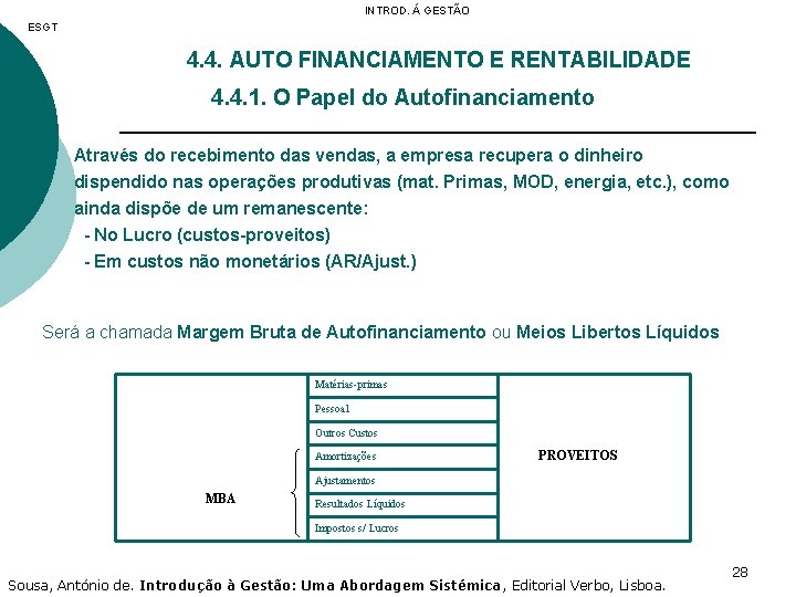 INTROD. Á GESTÃO ESGT 4. 4. AUTO FINANCIAMENTO E RENTABILIDADE 4. 4. 1. O