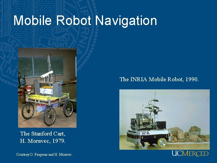 Mobile Robot Navigation The INRIA Mobile Robot, 1990. The Stanford Cart, H. Moravec, 1979.