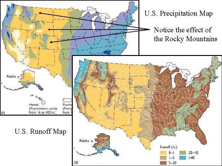 U. S. Precipitation Map Notice the effect of the Rocky Mountains U. S. Runoff