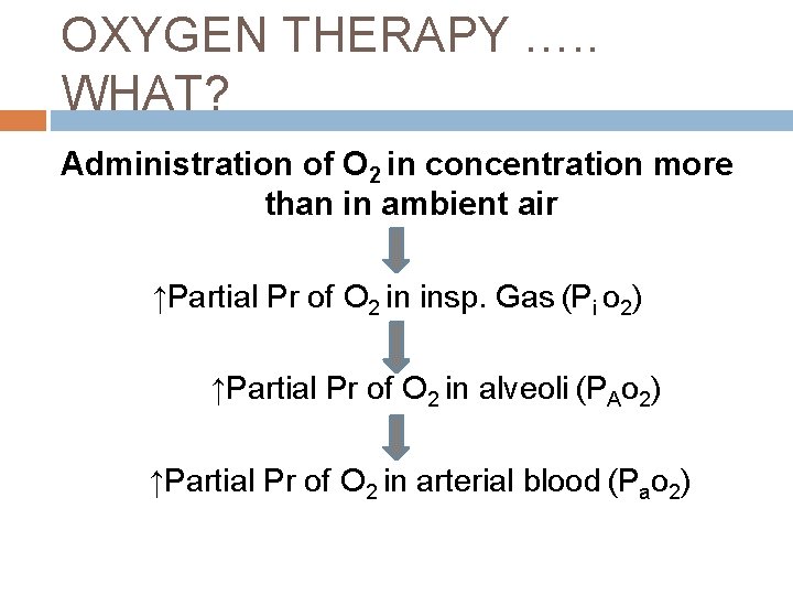 OXYGEN THERAPY …. . WHAT? Administration of O 2 in concentration more than in