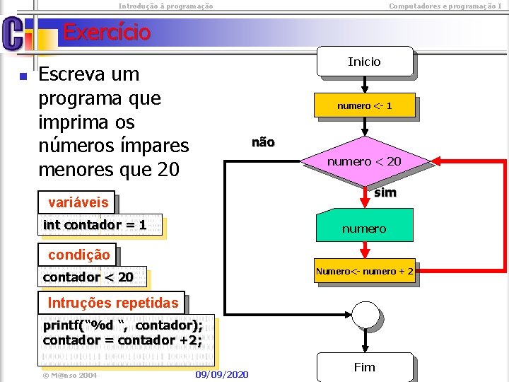  Introdução à programação Computadores e programação I Exercício n Inicio Escreva um programa