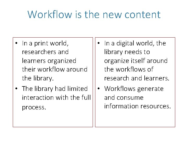 Workflow is the new content • In a print world, • In a digital