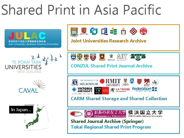 Shared Print in Asia Pacific Joint Universities Research Archive http: //www. julac. org/? page_id=258