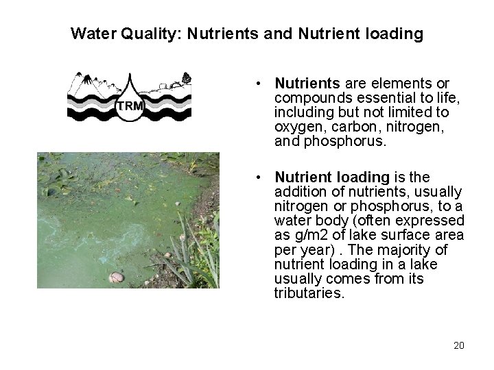 Water Quality: Nutrients and Nutrient loading • Nutrients are elements or compounds essential to