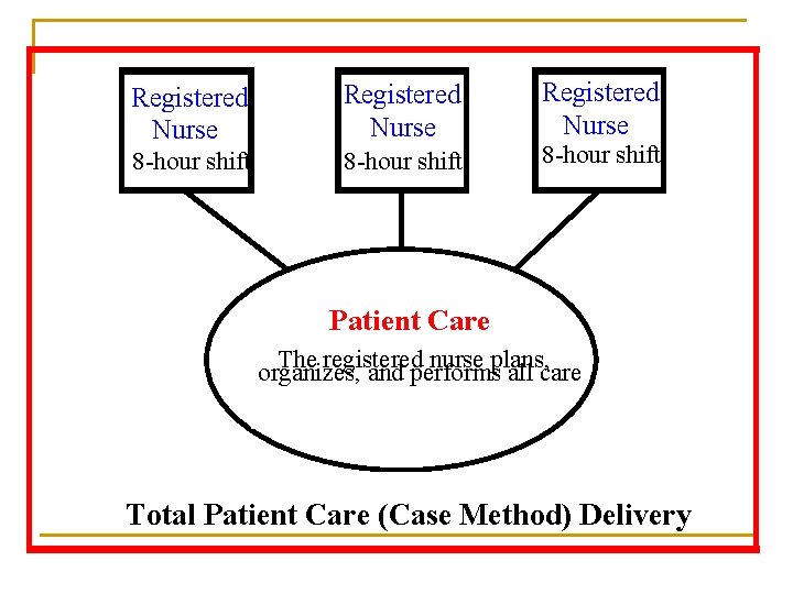 Registered Nurse 8 -hour shift Patient Care The registered nurse plans, organizes, and performs