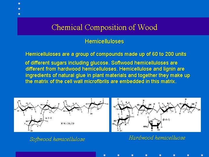 Chemical Composition of Wood Hemicelluloses are a group of compounds made up of 60