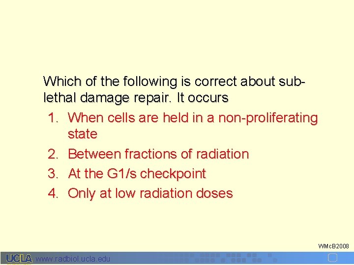 Which of the following is correct about sublethal damage repair. It occurs 1. When