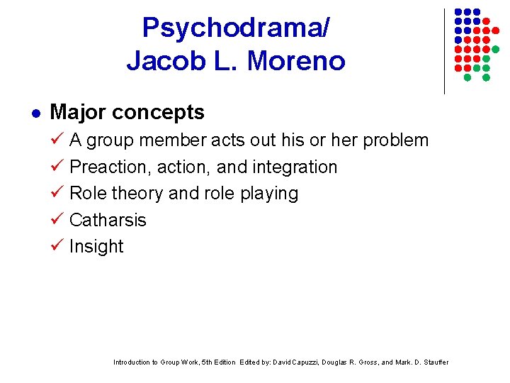 Psychodrama/ Jacob L. Moreno l Major concepts A group member acts out his or