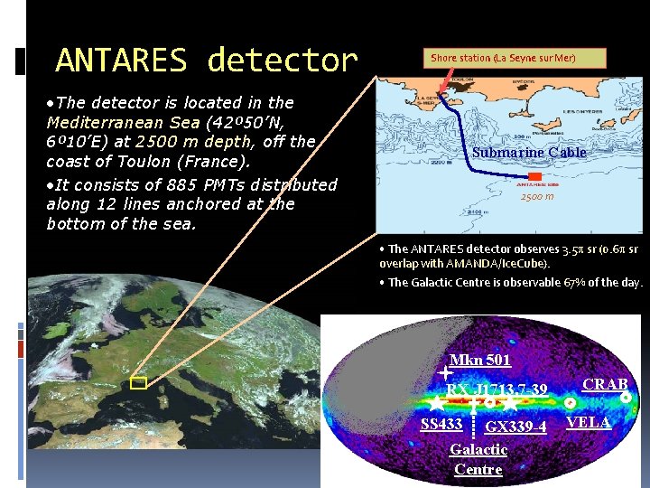 ANTARES detector Shore station (La Seyne sur Mer) • The detector is located in