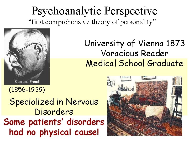 Psychoanalytic Perspective “first comprehensive theory of personality” University of Vienna 1873 Voracious Reader Medical