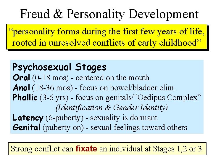 Freud & Personality Development “personality forms during the first few years of life, rooted