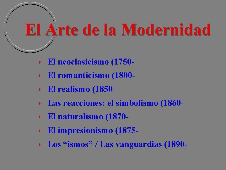 El Arte de la Modernidad El neoclasicismo (1750 - El romanticismo (1800 - El El Arte de la Modernidad El neoclasicismo (1750 - El romanticismo (1800 - El