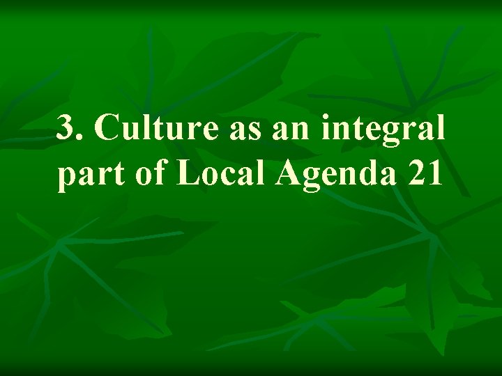 3. Culture as an integral part of Local Agenda 21 