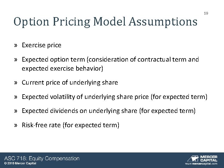 Option Pricing Model Assumptions 19 » Exercise price » Expected option term (consideration of Option Pricing Model Assumptions 19 » Exercise price » Expected option term (consideration of
