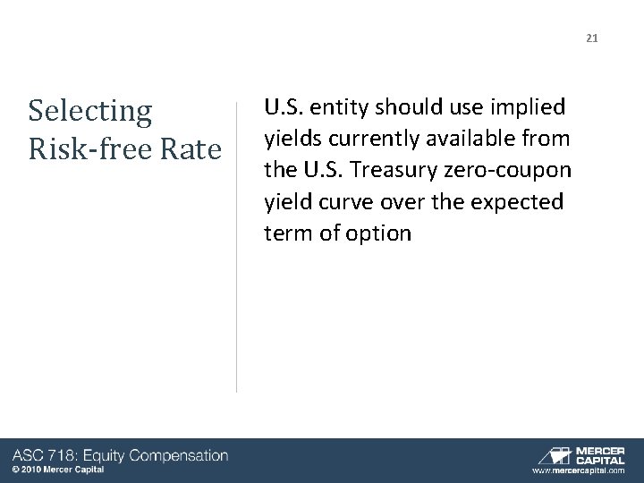 21 Selecting Risk-free Rate U. S. entity should use implied yields currently available from 21 Selecting Risk-free Rate U. S. entity should use implied yields currently available from