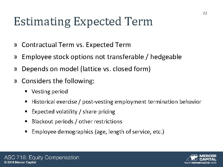 Estimating Expected Term » Contractual Term vs. Expected Term » Employee stock options not Estimating Expected Term » Contractual Term vs. Expected Term » Employee stock options not