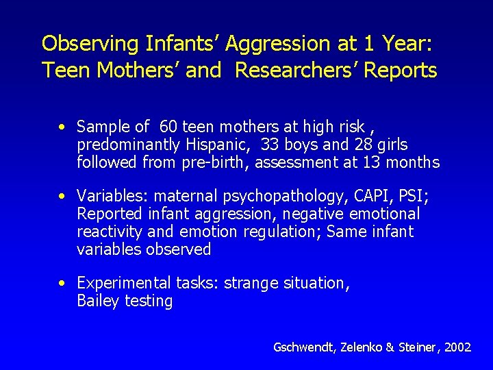 Observing Infants’ Aggression at 1 Year: Teen Mothers’ and Researchers’ Reports • Sample of