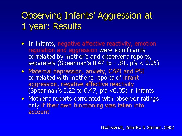 Observing Infants’ Aggression at 1 year: Results • In infants, negative affective reactivity, emotion