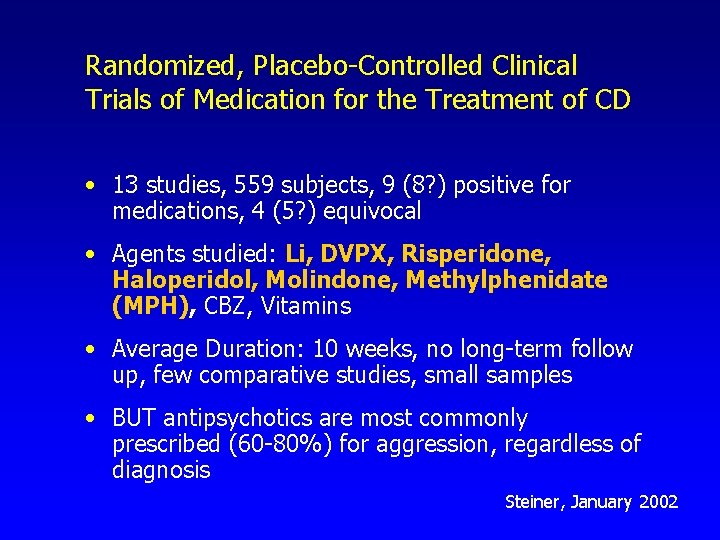 Randomized, Placebo-Controlled Clinical Trials of Medication for the Treatment of CD • 13 studies,