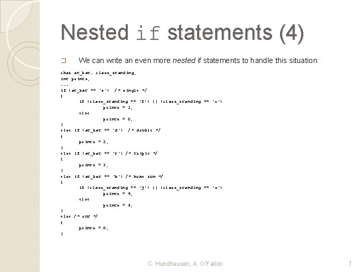 Selection structures in C II HK Chapter 4